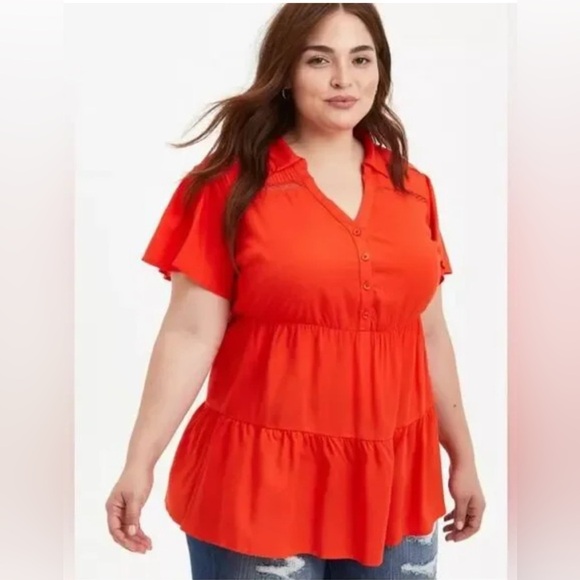 Torrid Vibrant Red Ruffle Blouse - Picture 1 of 6